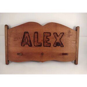 Wooden Coat Rack "Alex" Carved Design & 3 Peg Hooks Jacket Clothes Hanger